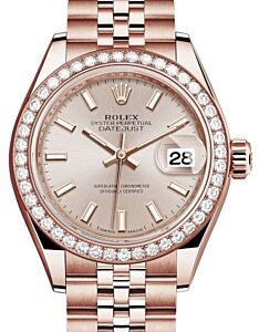 Rolex Lady Datejust 28 Rose Gold Sundust Index Dial & Diamond Bezel Jubilee Bracelet 279135RBR - BRAND NEW