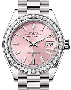 Rolex Lady Datejust 28 White Gold Pink Index Dial & Diamond Bezel President Bracelet 279139RBR - BRAND NEW