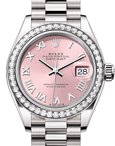 Rolex Lady Datejust 28 White Gold Pink Roman Dial & Diamond Bezel President Bracelet 279139RBR - BRAND NEW