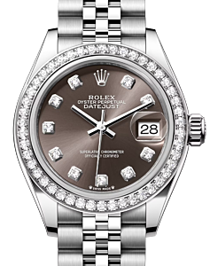 Rolex Lady Datejust 28 White Gold/Steel Dark Grey Diamond Dial & Diamond Bezel Jubilee Bracelet 279384RBR - BRAND NEW