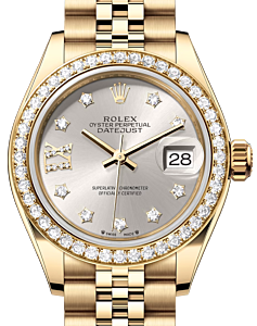 Rolex Lady Datejust 28 Yellow Gold Silver Diamond IX Dial & Diamond Bezel Jubilee Bracelet 279138RBR - BRAND NEW
