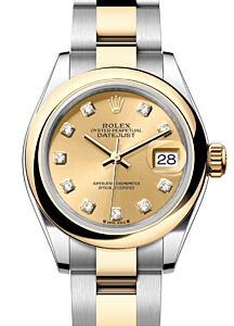 Rolex Lady Datejust 28 Yellow Gold/Steel Champagne Diamond Dial & Smooth Domed Bezel Oyster Bracelet 279163 - BRAND NEW