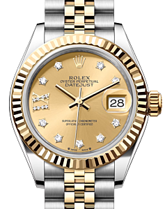 Rolex Lady Datejust 28 Yellow Gold/Steel Champagne Diamond IX Dial & Fluted Bezel Jubilee Bracelet 279173 - BRAND NEW