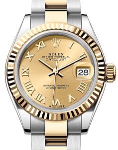 Rolex Lady Datejust 28 Yellow Gold/Steel Champagne Roman Dial & Fluted Bezel Oyster Bracelet 279173 - BRAND NEW