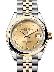 Rolex Lady Datejust 28 Yellow Gold/Steel Champagne Roman Dial & Smooth Domed Bezel Jubilee Bracelet 279163 - BRAND NEW