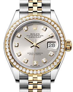 Rolex Lady Datejust 28 Yellow Gold/Steel Silver Diamond Dial & Diamond Bezel Jubilee Bracelet 279383RBR - BRAND NEW