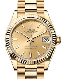 Rolex Lady-Datejust 31 President Yellow Gold Champagne Index Dial & Fluted Bezel 278278