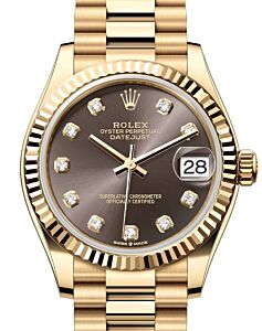 Rolex Lady-Datejust 31 President Yellow Gold Dark Grey Diamond Dial & Fluted Bezel 278278