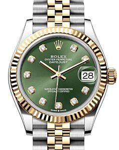 Rolex Lady-Datejust 31 Yellow Gold/Steel Olive Green Diamond Dial & Fluted Bezel Jubilee Bracelet 278273 - BRAND NEW