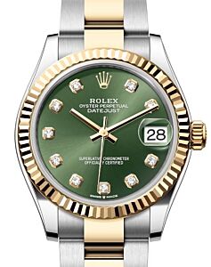 Rolex Lady-Datejust 31 Yellow Gold/Steel Olive Green Diamond Dial & Fluted Bezel Oyster Bracelet 278273 - BRAND NEW