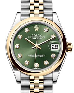 Rolex Lady-Datejust 31 Yellow Gold/Steel Olive Green Diamond Dial & Smooth Domed Bezel Jubilee Bracelet 278243 - BRAND NEW