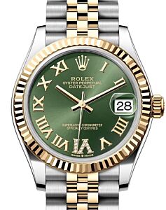 Rolex Lady-Datejust 31 Yellow Gold/Steel Olive Green Roman Diamond VI Dial & Fluted Bezel Jubilee Bracelet 278273 - BRAND NEW