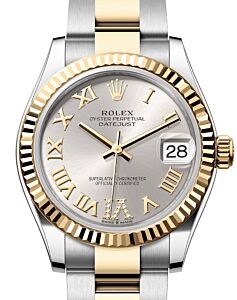 Rolex Lady-Datejust 31 Yellow Gold/Steel Silver Roman Diamond VI Dial & Fluted Bezel Oyster Bracelet 278273 - BRAND NEW