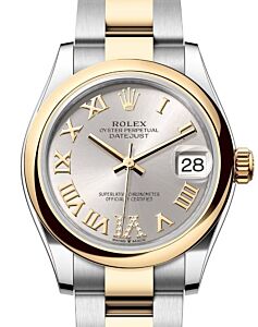 Rolex Lady-Datejust 31 Yellow Gold/Steel Silver Roman Diamond VI Dial & Smooth Domed Bezel Oyster Bracelet 278243 - BRAND NEW