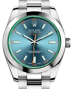 Rolex Milgauss Green Crystal Stainless Steel Blue Dial 116400GV - BRAND NEW