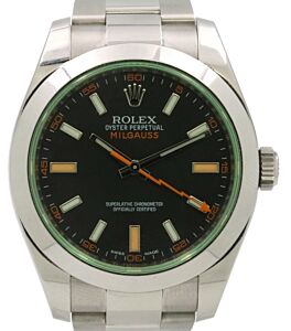 Rolex Milgauss Anniversary Green Crystal Steel Black Dial 116400GV - PRE-OWNED