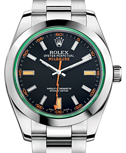 Rolex Milgauss Green Crystal Stainless Steel Black Dial 116400GV - BRAND NEW 