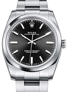 Rolex Oyster Perpetual 34 Stainless Steel Black Index Dial & Smooth Bezel Oyster Bracelet 114200