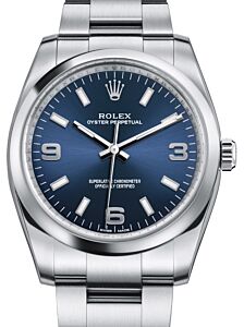 Rolex Oyster Perpetual 34 Stainless Steel Blue Arabic / Index Dial & Smooth Bezel Oyster Bracelet 114200 - BRAND NEW