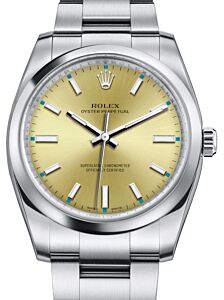 Rolex Oyster Perpetual 34 Stainless Steel Champagne Index Dial & Smooth Bezel Oyster Bracelet 114200