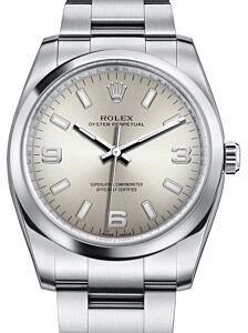 Rolex Oyster Perpetual 34 Stainless Steel Silver Arabic / Index Dial & Smooth Bezel Oyster Bracelet 114200