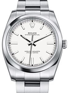 Rolex Oyster Perpetual 34 Stainless Steel White Index Dial & Smooth Bezel Oyster Bracelet 114200