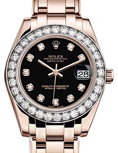 Rolex Pearlmaster 34 Rose Gold Black Diamond Dial & Diamond Bezel Pearlmaster Bracelet 81285 - BRAND NEW