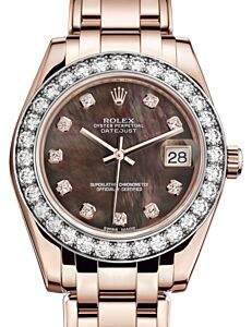 Rolex Pearlmaster 34 Rose Gold Black Mother of Pearl Diamond Dial & Diamond Bezel Pearlmaster Bracelet 81285 - BRAND NEW
