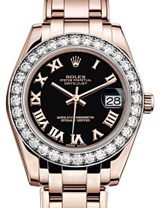 Rolex Pearlmaster 34 Rose Gold Black Roman Dial & Diamond Bezel Pearlmaster Bracelet 81285 - BRAND NEW
