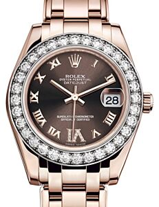 Rolex Pearlmaster 34 Rose Gold Chocolate Roman & Diamond VI Dial & Diamond Bezel Pearlmaster Bracelet 81285 - BRAND NEW