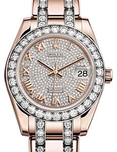 Rolex Pearlmaster 34 Rose Gold Diamond Paved Roman Dial & Diamond Bezel Diamond Set Pearlmaster Bracelet 81285 - BRAND NEW