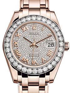 Rolex Pearlmaster 34 Rose Gold Diamond Paved Roman Dial & Diamond Bezel Pearlmaster Bracelet 81285 - BRAND NEW