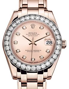 Rolex Pearlmaster 34 Rose Gold Pink Diamond Dial & Diamond Bezel Pearlmaster Bracelet 81285 - BRAND NEW