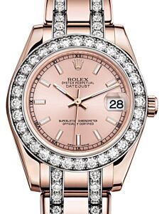 Rolex Pearlmaster 34 Rose Gold Pink Index Dial & Diamond Bezel Diamond Set Pearlmaster Bracelet 81285 - BRAND NEW