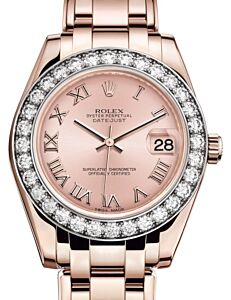 Rolex Pearlmaster 34 Rose Gold Pink Roman Dial & Diamond Bezel Pearlmaster Bracelet 81285 - BRAND NEW