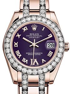 Rolex Pearlmaster 34 Rose Gold Purple Roman & Diamond VI Dial & Diamond Bezel Diamond Set Pearlmaster Bracelet 81285 - BRAND NEW