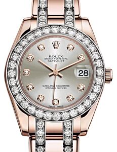 Rolex Pearlmaster 34 Rose Gold Silver Diamond Dial & Diamond Bezel Diamond Set Pearlmaster Bracelet 81285 - BRAND NEW