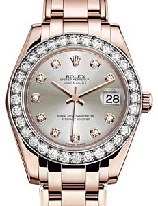Rolex Pearlmaster 34 Rose Gold Silver Diamond Dial & Diamond Bezel Pearlmaster Bracelet 81285 - BRAND NEW