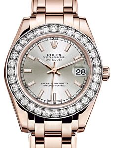 Rolex Pearlmaster 34 Rose Gold Silver Index Dial & Diamond Bezel Pearlmaster Bracelet 81285 - BRAND NEW