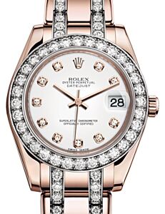 Rolex Pearlmaster 34 Rose Gold White Diamond Dial & Diamond Bezel Diamond Set Pearlmaster Bracelet 81285 - BRAND NEW