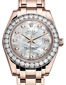 Rolex Pearlmaster 34 Rose Gold White Mother of Pearl Diamond Dial & Diamond Bezel Pearlmaster Bracelet 81285 - BRAND NEW