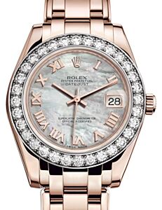 Rolex Pearlmaster 34 Rose Gold White Mother of Pearl Roman Dial & Diamond Bezel Pearlmaster Bracelet 81285 - BRAND NEW