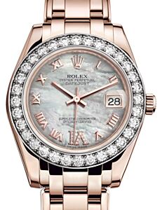 Rolex Pearlmaster 34 Rose Gold White Mother of Pearl Roman & Diamond VI Dial & Diamond Bezel Pearlmaster Bracelet 81285 - BRAND NEW