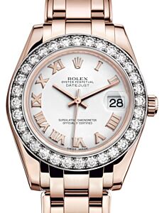 Rolex Pearlmaster 34 Rose Gold White Roman Dial & Diamond Bezel Pearlmaster Bracelet 81285 - BRAND NEW