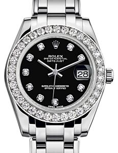 Rolex Pearlmaster 34 White Gold Black Diamond Dial & Diamond Bezel Pearlmaster Bracelet 81299 - BRAND NEW