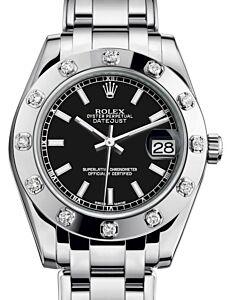 Rolex Pearlmaster 34 White Gold Black Index Dial & Diamond Set Bezel Pearlmaster Bracelet 81319 - BRAND NEW