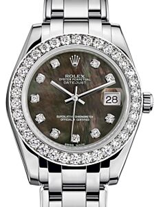 Rolex Pearlmaster 34 White Gold Black Mother of Pearl Diamond Dial & Diamond Bezel Pearlmaster Bracelet 81299 - BRAND NEW