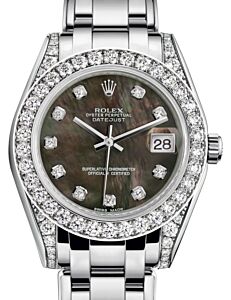 Rolex Pearlmaster 34 White Gold Black Mother of Pearl Diamond Dial & Diamond Set Case & Bezel Pearlmaster Bracelet 81159 - BRAND NEW