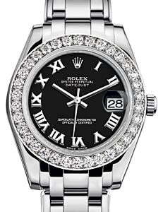 Rolex Pearlmaster 34 White Gold Black Roman Dial & Diamond Bezel Pearlmaster Bracelet 81299 - BRAND NEW