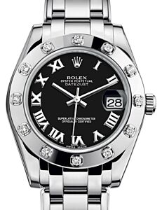 Rolex Pearlmaster 34 White Gold Black Roman Dial & Diamond Set Bezel Pearlmaster Bracelet 81319 - BRAND NEW